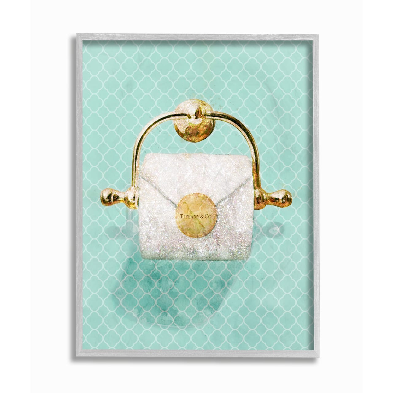 Stupell Industries Fashion Toilet Paper Roll Iconic Blue Designer Glam Wall Art in Gray Frame